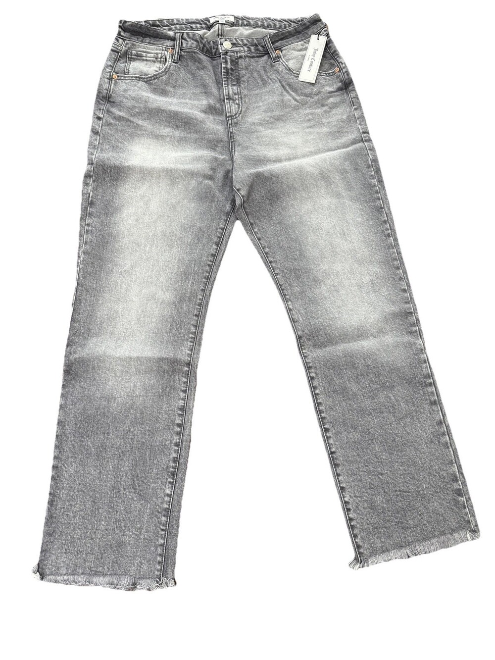 Juicy Couture Jeans Womens 14W Gray Marble Wash High Rise Straight Raw Hem Denim
